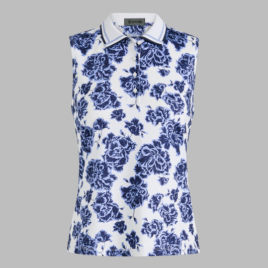 STAMPED FLORAL TECH JERSEY SLEEVELESS POLO | G/FORE Best Price