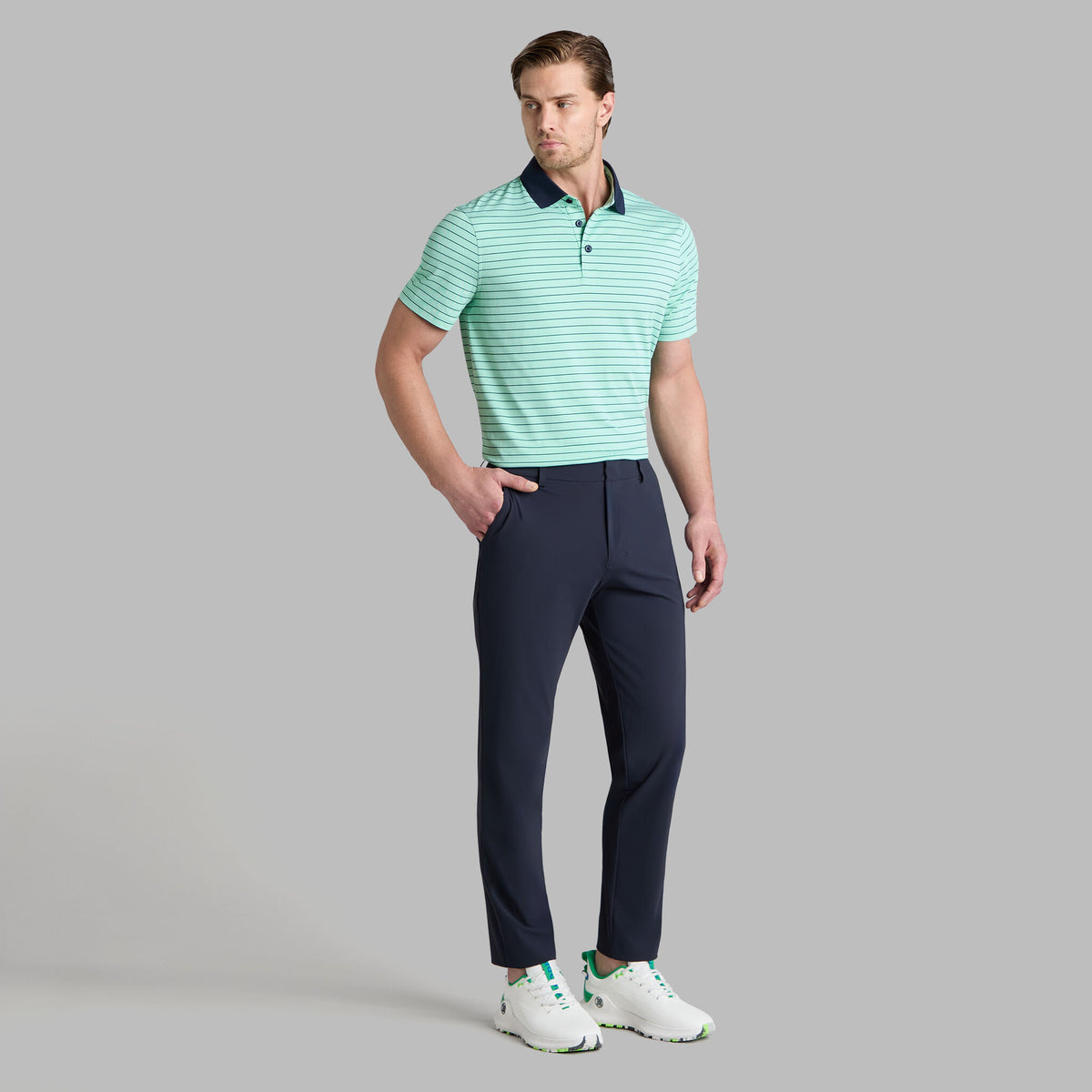 HERRINGBONE STRIPE TECH JERSEY POLO | G/FORE Essential