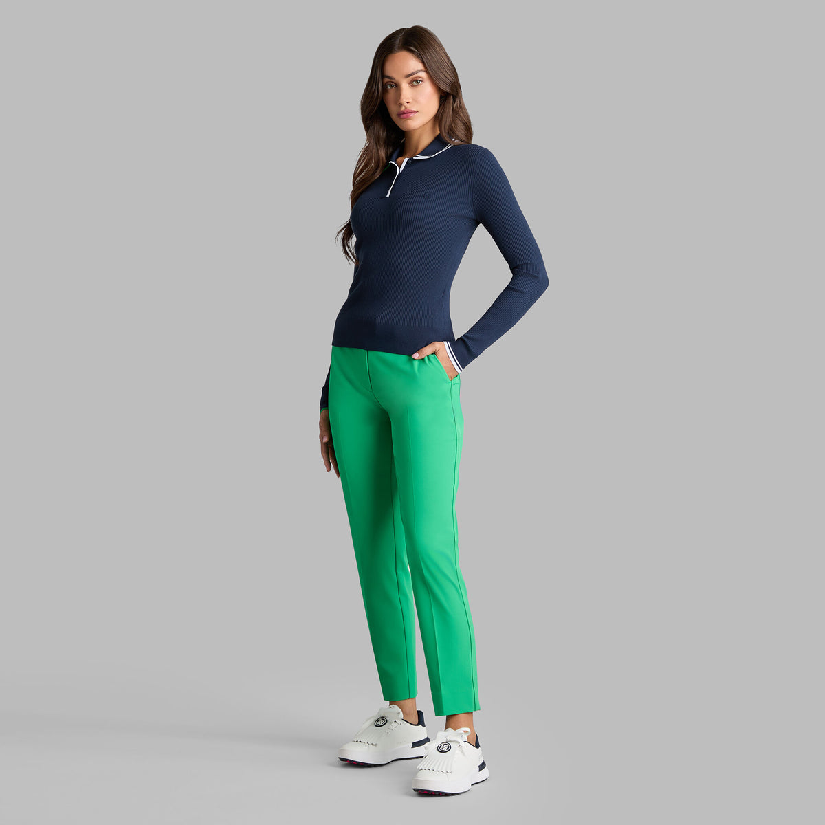 VISCOSE BLEND LONG SLEEVE KNIT POLO | G/FORE Featured