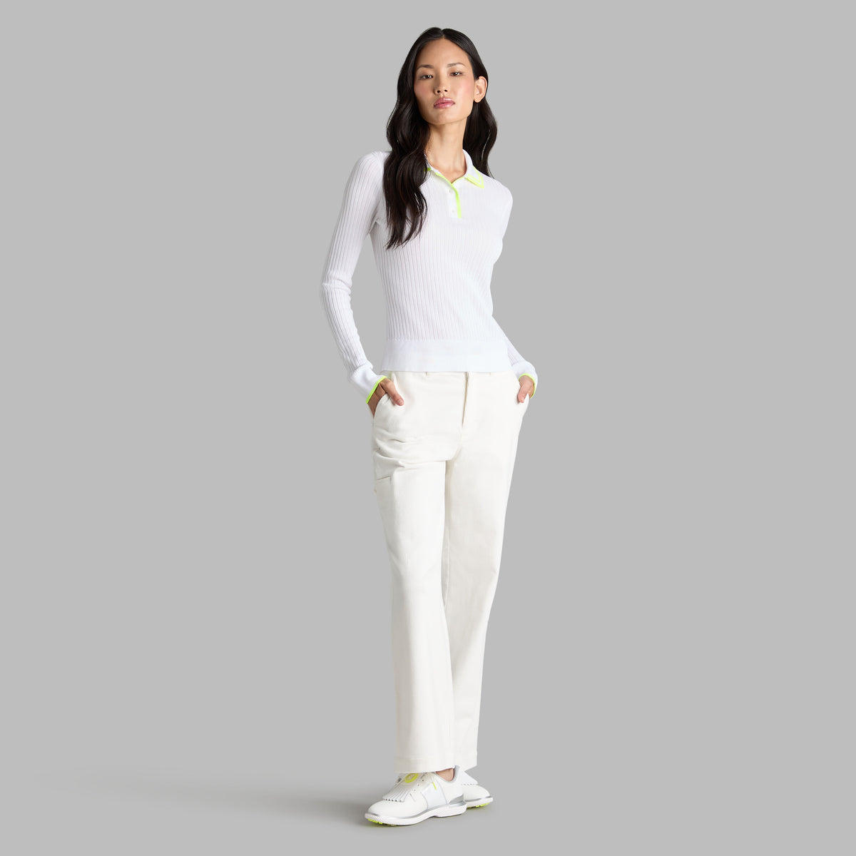 RIBBED KNIT LONG SLEEVE POLO SWEATER | G/FORE Great Value