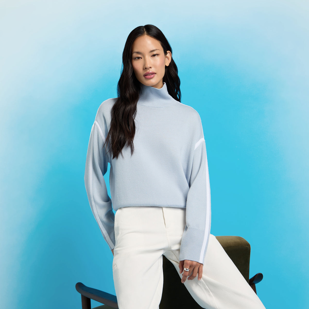 MERINO WOOL CONTRAST STRIPE TURTLENECK SWEATER | G/FORE Customer Favorite